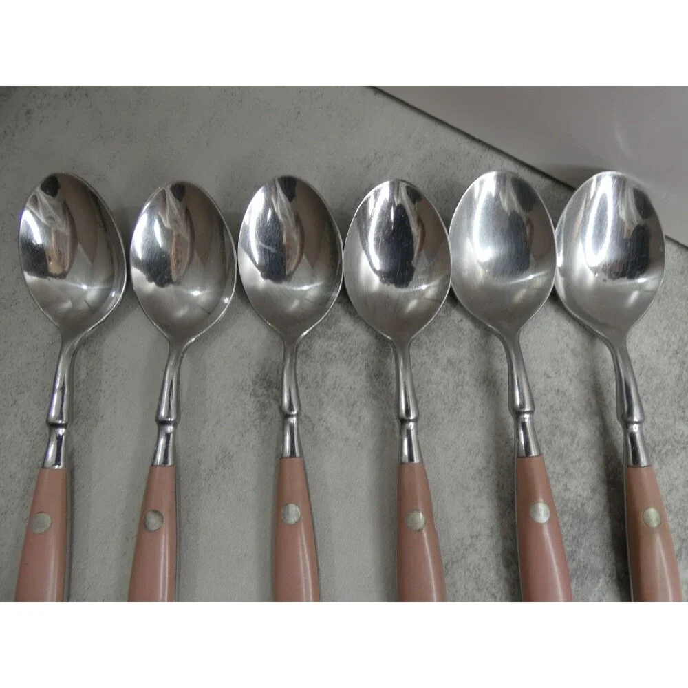 WF Washington Forge Carousel Pink Set of 6 Teaspoons Stainless Steel 6 1/8